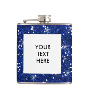 Navy Blue Glitter Printed Hip Flask