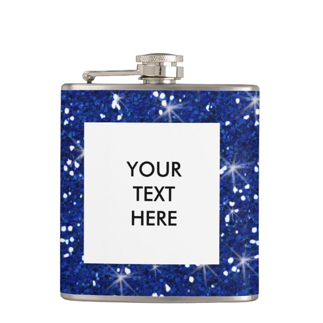 Navy Blue Glitter Printed Hip Flask (Front)