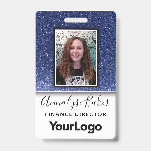 Navy Blue Glitter Professional RN Nurse Photo Name Badge