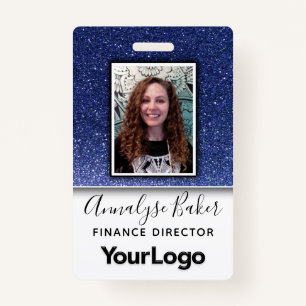 Navy Blue Glitter Professional RN Nurse Photo Name Badge