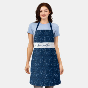 Navy Blue Glitter Sequin Personalized Script Apron
