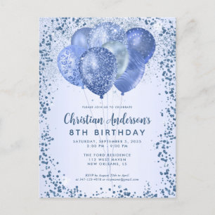 Navy Blue Glitter Sparkle Balloon Kids Birthday Postcard