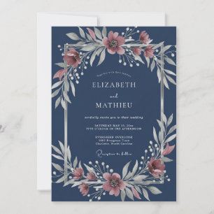 Navy Blue Glorious Winter Wedding Invitation