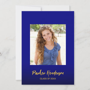 Navy Blue Gold 2 Photo Granduation Announcement