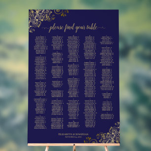 Navy Blue Gold 300 Name Alphabetical Seating Chart