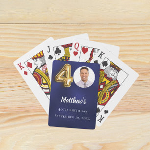 Navy blue gold 40th photo birthday party playing cards