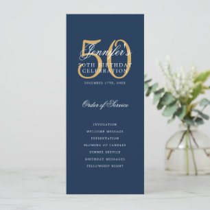 Navy Blue Gold 50th Birthday Program w/ Menu