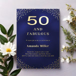 Navy blue gold 50th fabulous birthday<br><div class="desc">A navy blue,  uneven coloured background. Decorated with golden corners. Personalize and add a name and party details.  Real gold foil.</div>