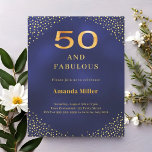 Navy blue gold 50th fabulous birthday invitation<br><div class="desc">A navy blue,  uneven coloured background. Decorated with golden corners. Personalize and add a name and party details. 

1 sheet = 1 invitation printed edge to edge.</div>