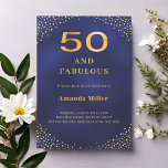 Navy blue gold 50th fabulous birthday invitation<br><div class="desc">A navy blue,  uneven coloured background. Decorated with golden corners. Personalize and add a name and party details.</div>
