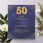 Navy blue gold 50th fabulous birthday invitation<br><div class="desc">A navy blue,  uneven coloured background. Decorated with golden corners. Personalize and add a name and party details.  50 with a balloon style font. 

1 sheet = 1 invitation printed edge to edge.</div>