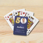 Navy blue gold 50th photo birthday party playing cards<br><div class="desc">For a 50th birthday party. A navy blue uneven coloured background. Personalize and add a name and photo,  date.</div>