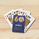 Navy blue gold 60th photo birthday party playing cards<br><div class="desc">For a 60th birthday party. A navy blue uneven coloured background. Personalize and add a name and photo,  date.</div>
