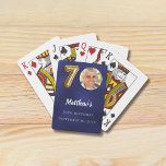 Navy blue gold 70th photo birthday party playing cards<br><div class="desc">For a 70th birthday party. A navy blue uneven coloured background. Personalize and add a name and photo,  date.</div>