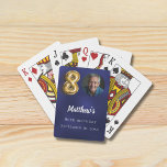 Navy blue gold 80th photo birthday party playing cards<br><div class="desc">For a 80th birthday party. A navy blue uneven coloured background. Personalize and add a name and photo,  date.</div>