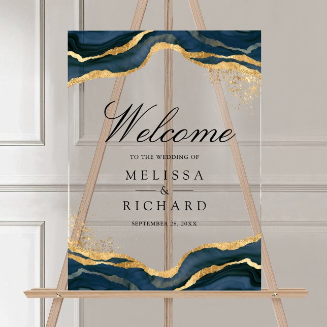 Navy Blue Gold Abstract Ink Wedding Welcome (Créateur téléchargé)