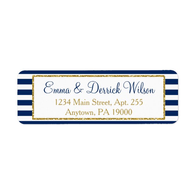 Navy Blue Gold Address Labels Elegant Shower (Front)