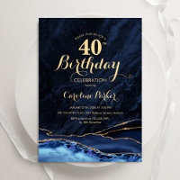 Navy Blue Gold Agate 40th Birthday