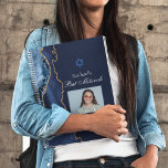 Navy Blue Gold Agate Bar Mitzvah Party Guest Notebook<br><div class="desc">Elegant navy blue and gold agate decorates the side of this modern Bat Mitzvah party guest notebook. Your daughter's name is written in beautiful formal script under the Star of David. Add their photo on this unlined spiral guest book for a personalized touch. Perfect guestbook for a Jewish girl.</div>