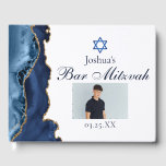 Navy Blue Gold Agate Bar Mitzvah Party Photo Guest Book<br><div class="desc">Elegant navy blue and gold agate decorates the side of this modern Bar Mitzvah party guest book. Your son's name is written in beautiful formal script under the Star of David. Add their photo for a personalized touch. Perfect for a chic, stylish Jewish family celebrating their boy being called to...</div>
