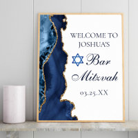 Navy Blue Gold Agate Bar Mitzvah Party Welcome