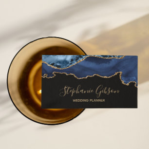 Navy Blue Gold Agate Business Card