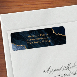 Navy Blue Gold Agate Geode Business Return Address