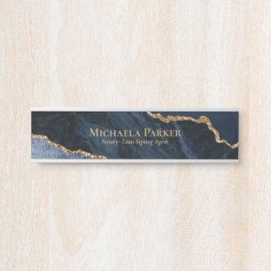 Navy Blue Gold Agate Geode Elegant Business Door Sign