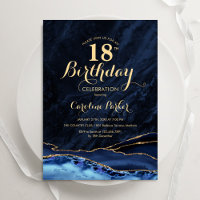 Navy Blue Gold Agate Marble 18th Birthday