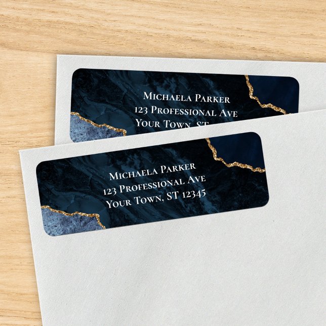 Navy Blue Gold Agate Modern Return Address (Creator Uploaded)