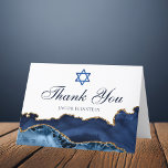 Navy Blue Gold Agate Personalized Bar Mitzvah Thank You Card<br><div class="desc">Elegant navy blue and gold agate decorates the side of this modern Bar Mitzvah thank you card. Mazel Tov! Customize with your name under the Star of David. Perfect cards for a chic,  stylish Jewish family celebrating a boy being called to the Torah.</div>
