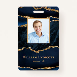 Navy Blue Gold Agate Professional ID Badge