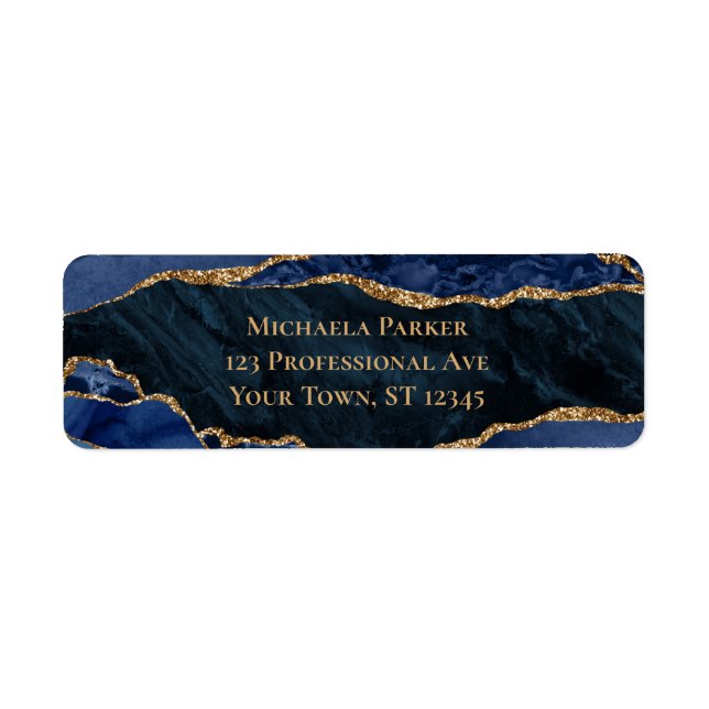 Navy Blue Gold Agate Professional Return Address (Front)