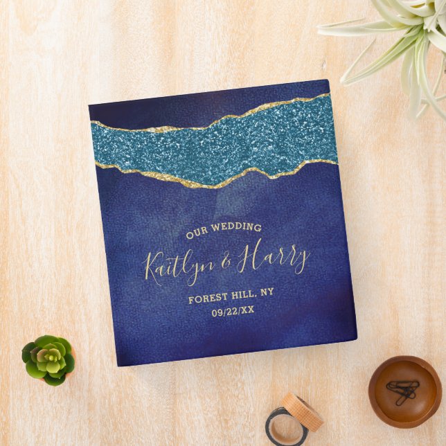 Navy Blue & Gold Agate Wedding Binder (In Situ)