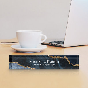 Navy Blue Gold Agate White Professional Elegant Nameplate