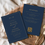 Navy Blue Gold All in One QR Code Wedding Invitation<br><div class="desc">Invite your guests with this navy blue gold all in one QR code wedding invitation. Featuring a deep navy background, elegant gold script typography, and a convenient all in one format, this modern design blends timeless jewel tone sophistication with practical convenience. The integrated QR code allows guests to instantly RSVP...</div>