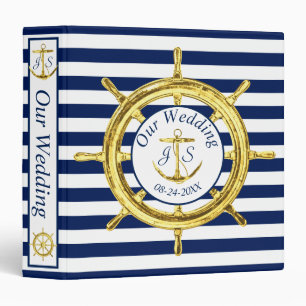 Navy Blue Gold Anchor Monogram Nautical Wedding Binder