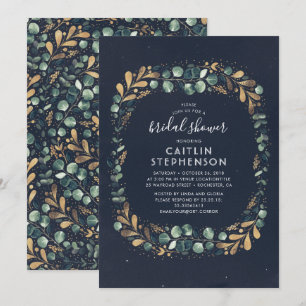 Navy Blue Gold and Green Vintage Bridal Shower Invitation