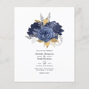 Navy Blue, Gold and Silver Floral Wedding Flyer