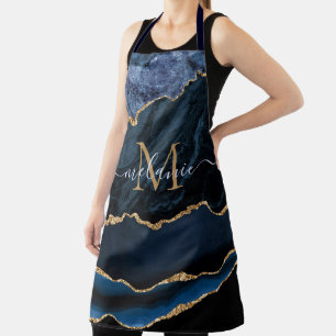 Navy Blue Gold Apron Personalized Name and Letter