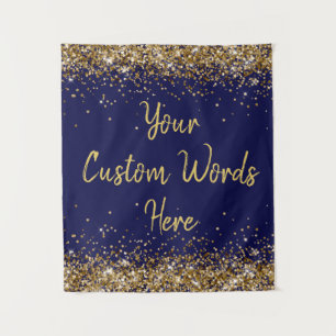 Navy Blue Gold Backdrop Birthday Party Photo Booth Tapestry