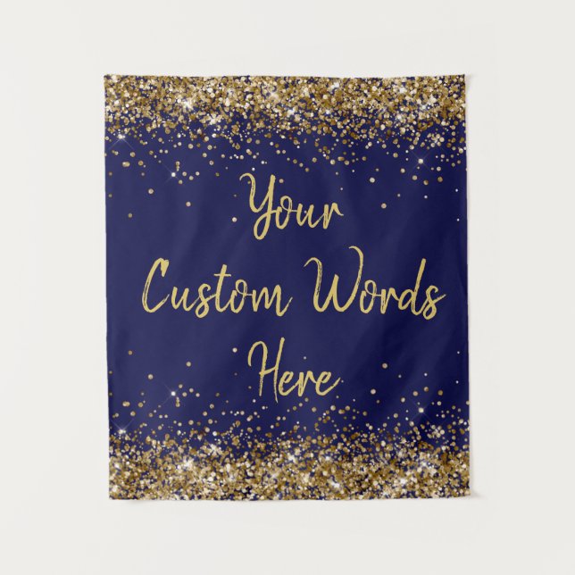Navy Blue Gold Backdrop Birthday Party Photo Booth Tapestry (Front)
