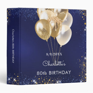 Navy blue gold balloons birthday album binder