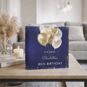 Navy blue gold balloons birthday album binder