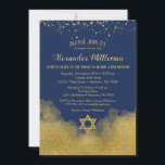 Navy Blue Gold Bar Mitzvah Invitation<br><div class="desc">An elegant navy blue and gold Bar Mitzvah invitation featuring gold glitter confetti at the top and gold glam bling at the bottom with a gold glitter Star of David.</div>