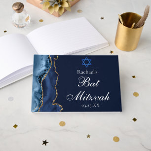 Navy Blue Gold Bat Mitzvah Party Personalized Guest Book