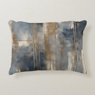 Navy Blue Gold Beige Abstract Watercolor Accent Pillow