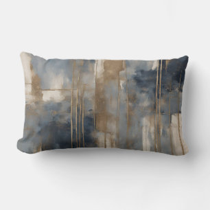 Navy Blue Gold Beige Abstract Watercolor Lumbar Pillow