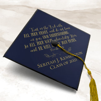 Navy Blue Gold Bible Verse Graduation Typography Graduation Cap Topper