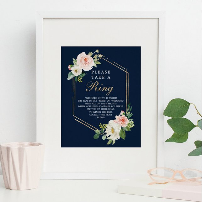 Navy Blue Gold Blush Bridal Shower Ring Game Poster (Creator Uploaded)